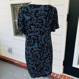 J. Jill Midi Floral Dress Women's Size M Black Blue Purple Classy Career